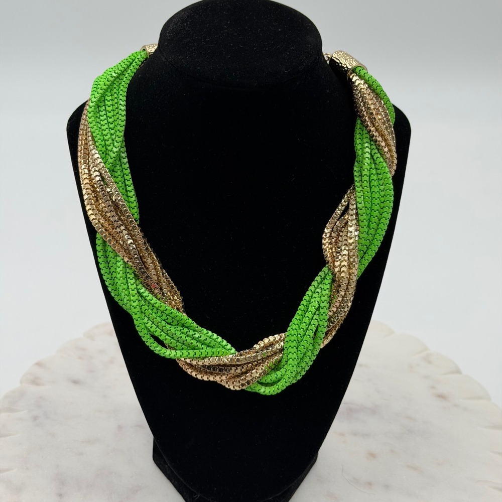 Amrita Singh Bangle Bangle Neon Green Gold Braided Statement Necklace NKC 5073